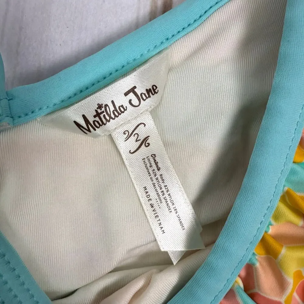 Matilda‎ Jane Kids Girls One Shoulder Swimsuit Rainbow Stripe Ruffle Size 2/2T